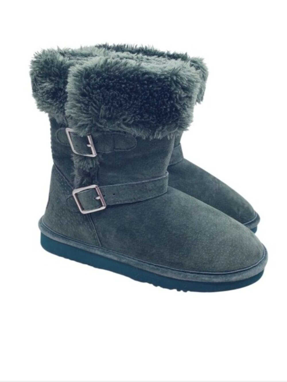 Lamo Green Cresson Suede Leather Faux Fur Pull On Buckle Boots Women's Size 6